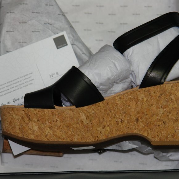 NEW Dolce Vita Linda Leather Cork Sandals Black 9 - Picture 2 of 4